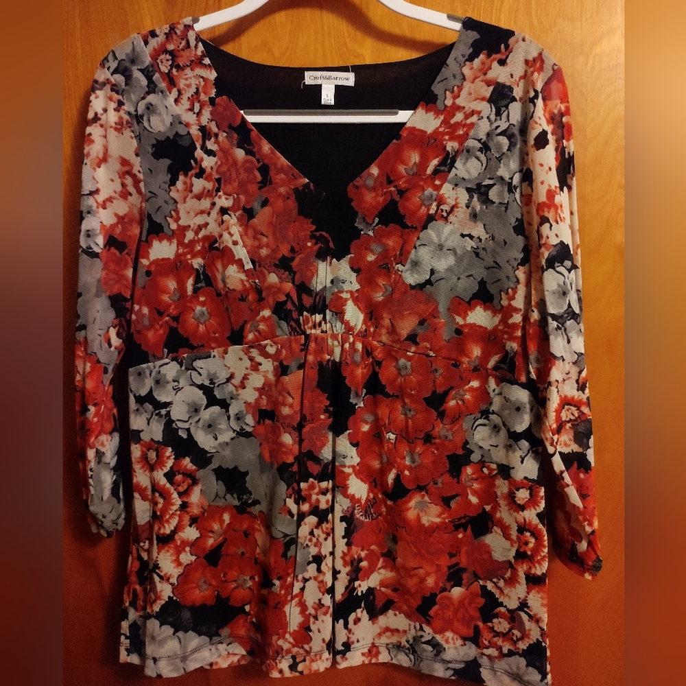 Floral Blouse. Women's L. Red, black, & gray